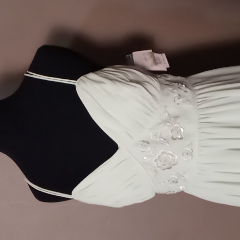 David's Bridal Crinkle Chiffon Honeydew Dress w Embellishments Size 8 - Picture 4 of 9